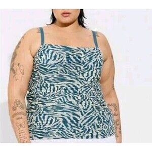 Torrid Tank Top Size 2X Stretch Mesh Cropped Shirred Cami Animal Zebra Print